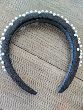 J Crew Black Pearl-Embellished Padded Headband